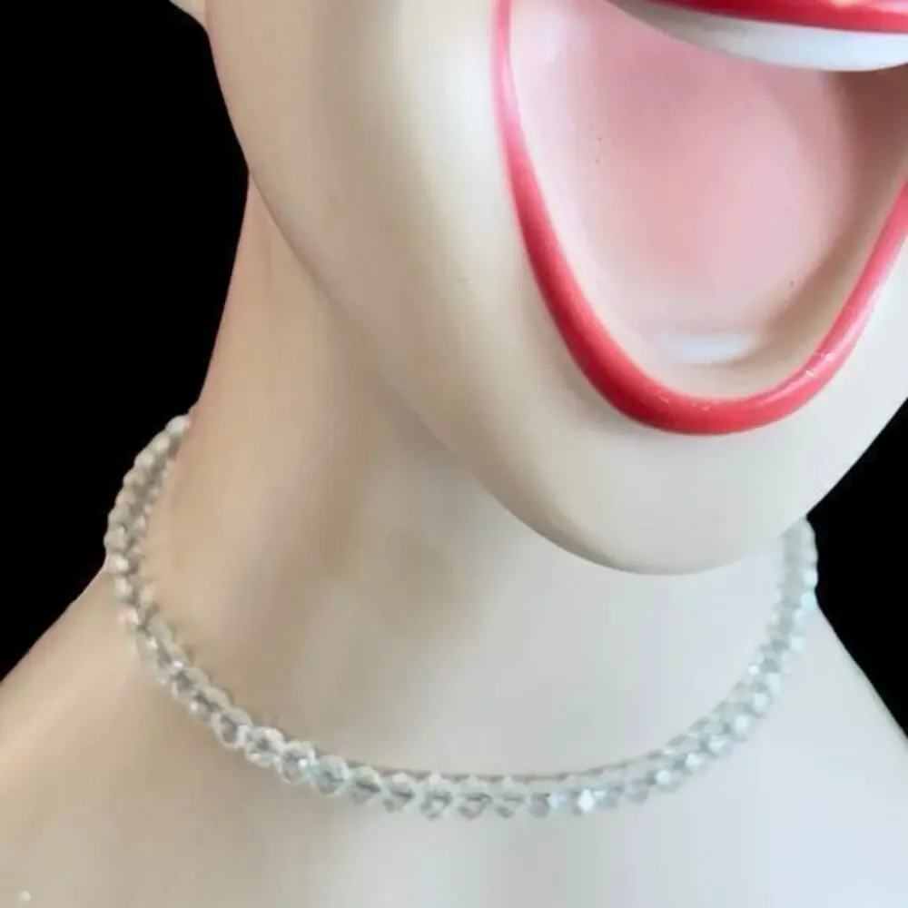 14” Faceted Crystal Beaded Necklace Choker Vintage 1940s Flowergirl